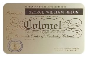 George Helon Kentucky Colonel's Membership Card.